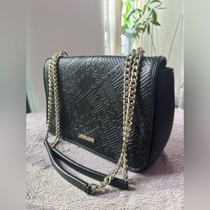 LOVE MOSCHINO black leather bag with gold chain straps